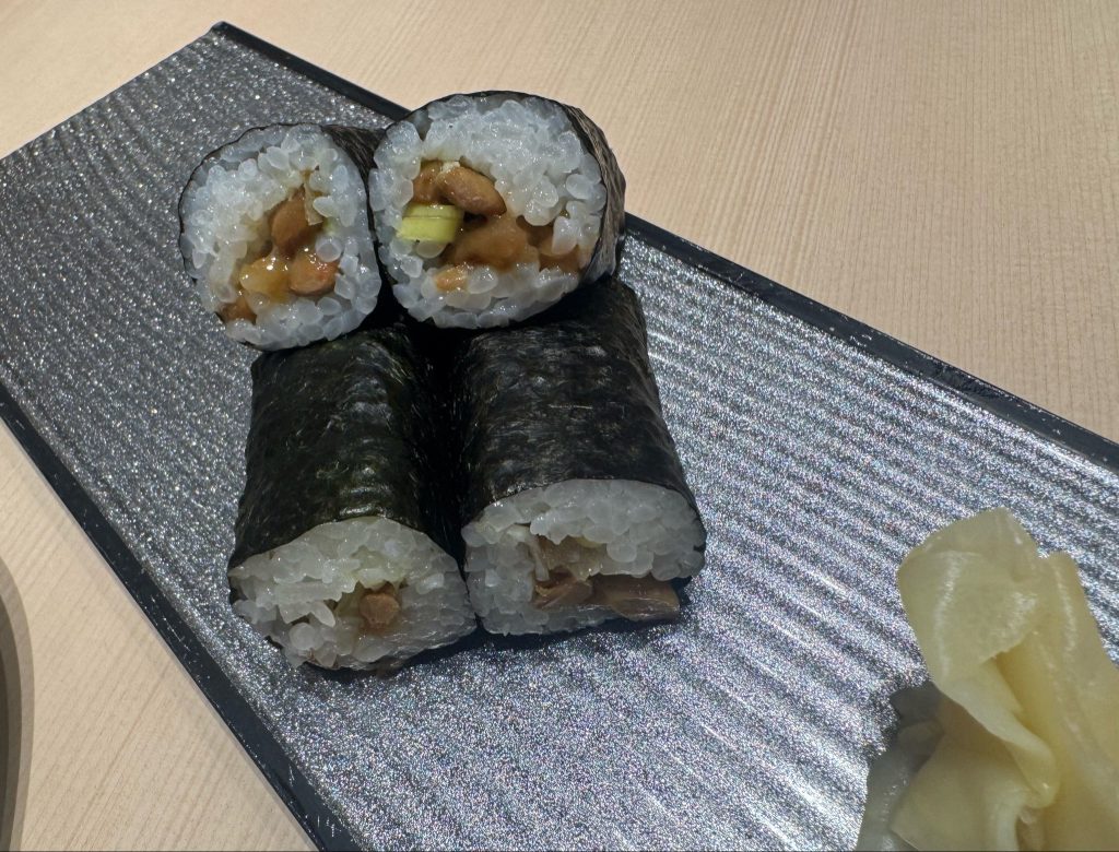 Japanese Natto Hosomaki Natto hosomaki filled with fermented soybeans and green onion