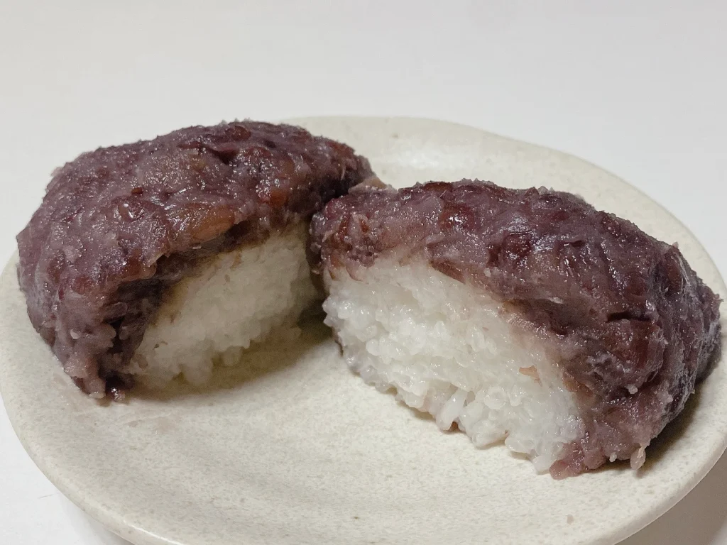 Ohagi Made From Glutinous Rice Ohagi made from cooked glutinous rice and covered with sweet azuki bean paste