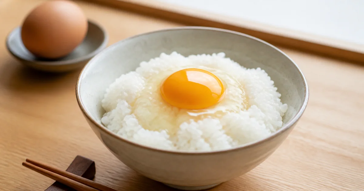 Raw egg on Japanese rice for tamago kake gohan